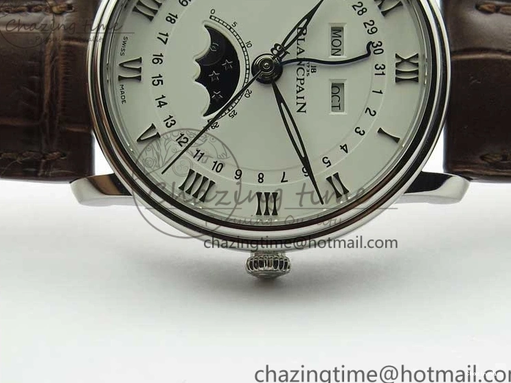 0302 Villeret 6654 SS Complicated Function OMF 1:1 Best Edition White Dial on Brown Leather Strap A6654 V Popular 7904